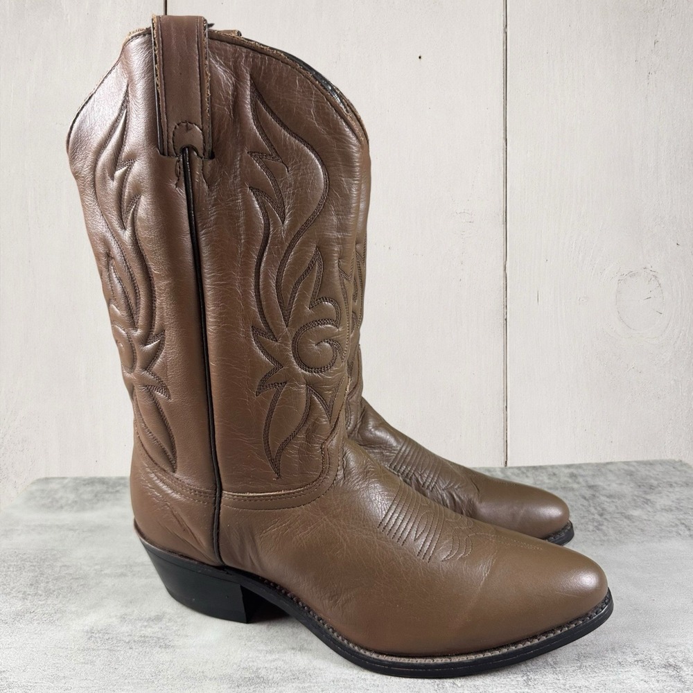 Vintage Deadstock Brown Leather Cowboy Boots Men’s 10 D 80s 90s Western USA Made